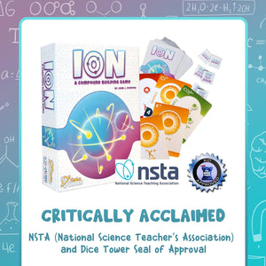 Ion chemistry card game gameplay with element and compound cards in play, educational gift
