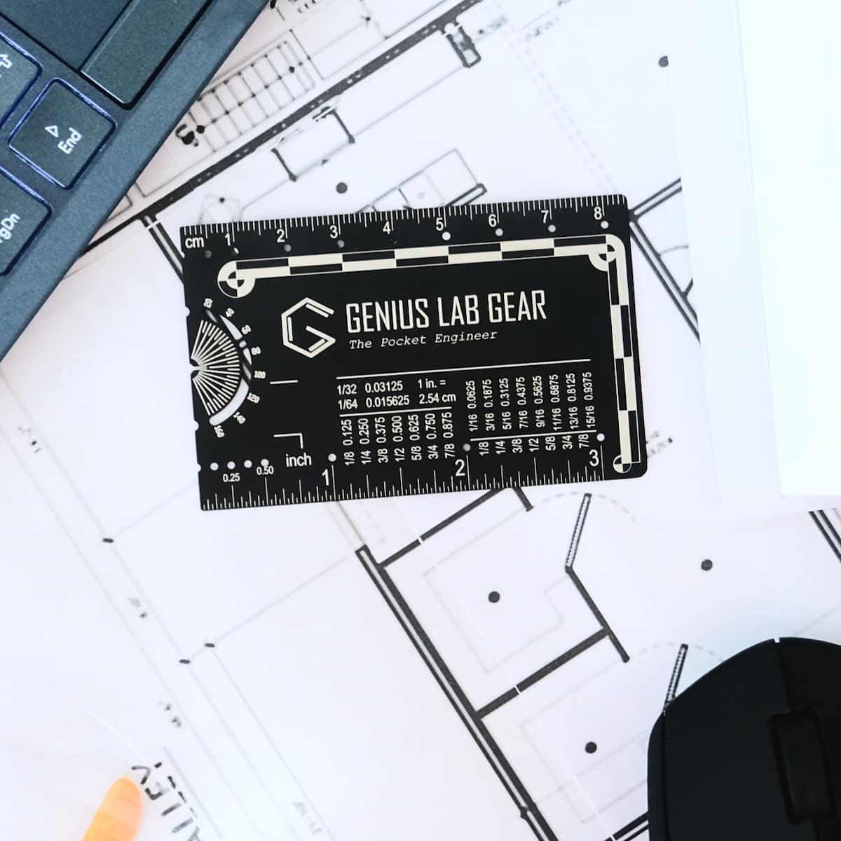 engineering pocket tool on blueprints architect drawing