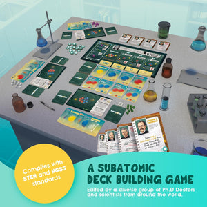 Subatomic game multiple players competing to build atoms, family science gift