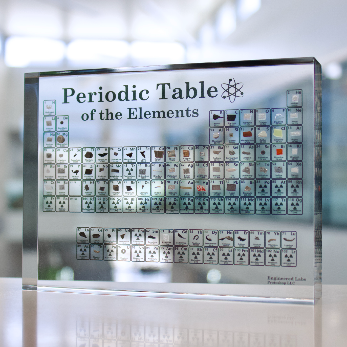 Heritage periodic table display with 83 real element embedments, ultimate science gift