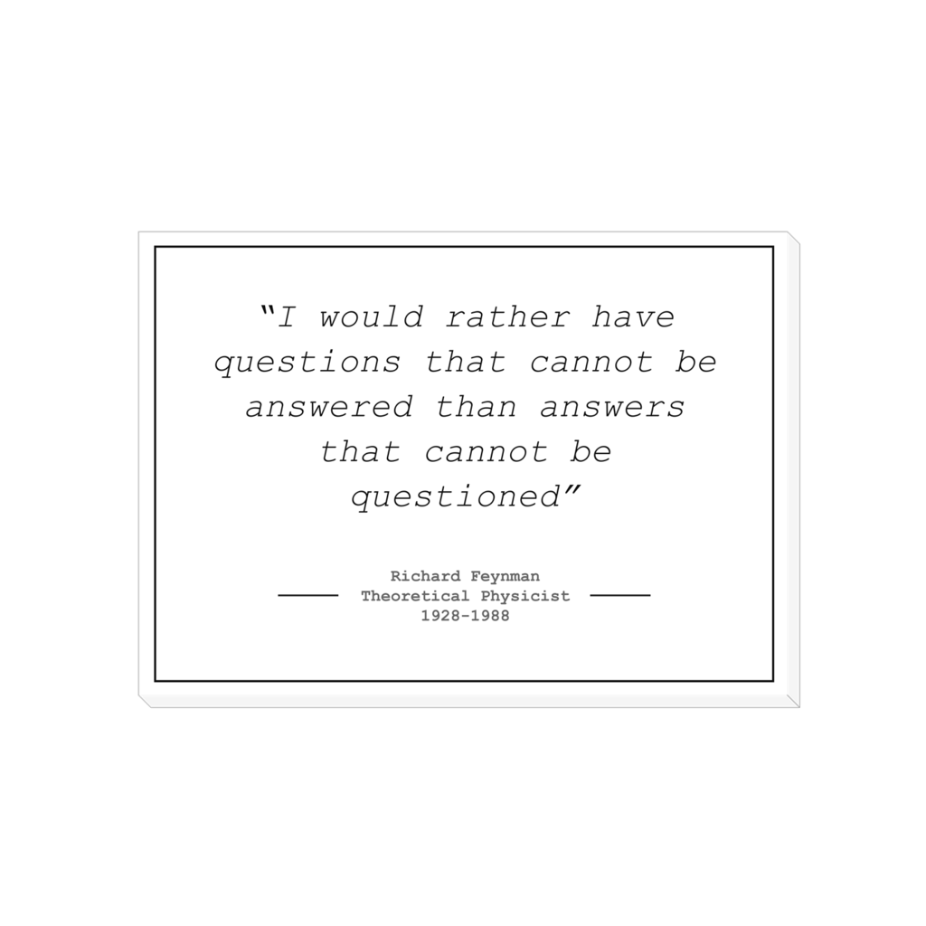 Richard Feynman "Questions" canvas wrap print with motivational physics quote, science gift