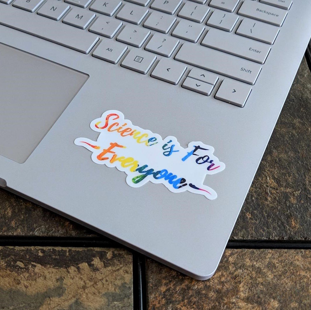 GLG - science is for everyone rainbow laptop sticker
