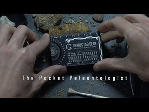 GLG - video of Pocket Paleontologist black metal tool measuring trilobite fossil in laboratory