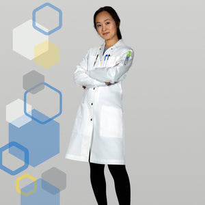 "Curie" women's chemistry lab coat with cuffed sleeves and 100% cotton