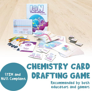 Ion compound building game showing cation and anion card mechanics, educational gift