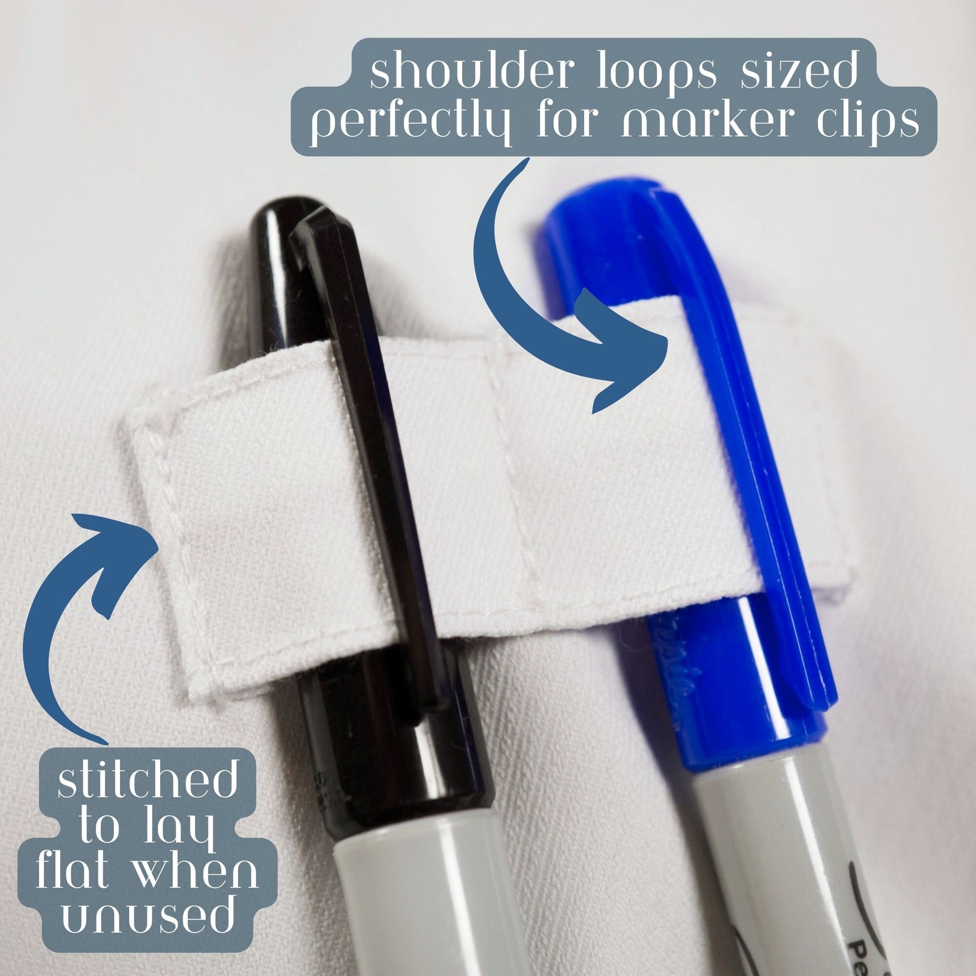 lab coat shoulder loops for hanging markers and pens
