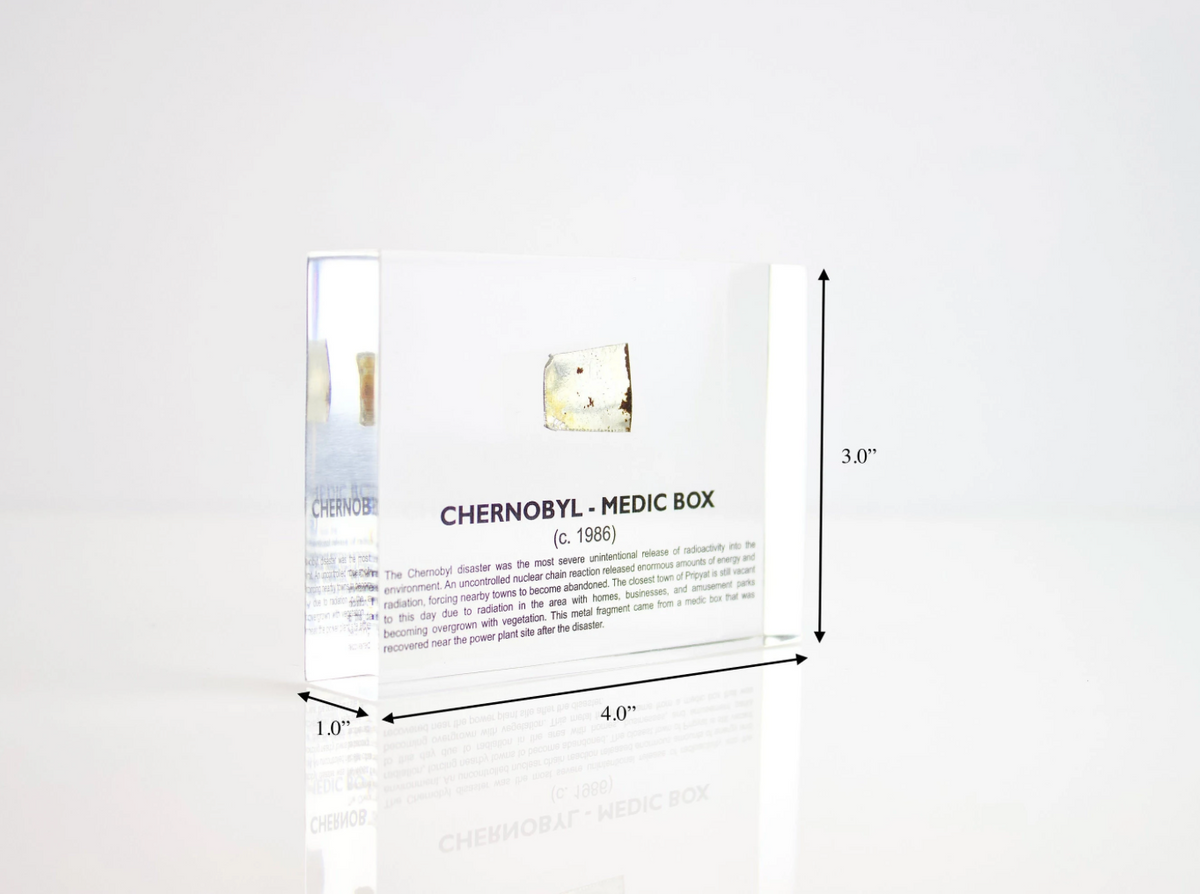 Chernobyl Medic Box with dimensions shown, unique nuclear science history collector gift for fans