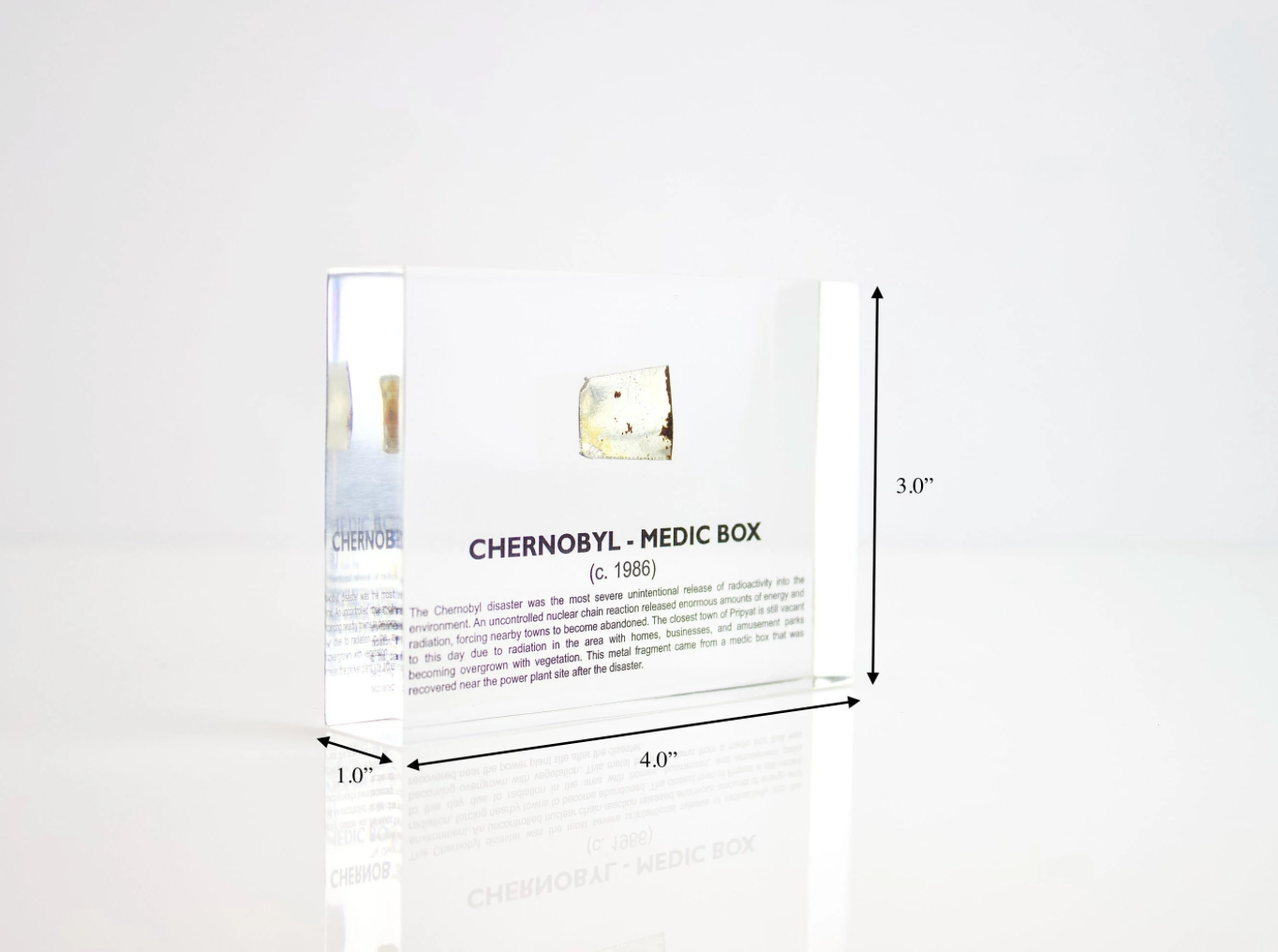 Chernobyl Medic Box with dimensions shown, unique nuclear science history collector gift for fans