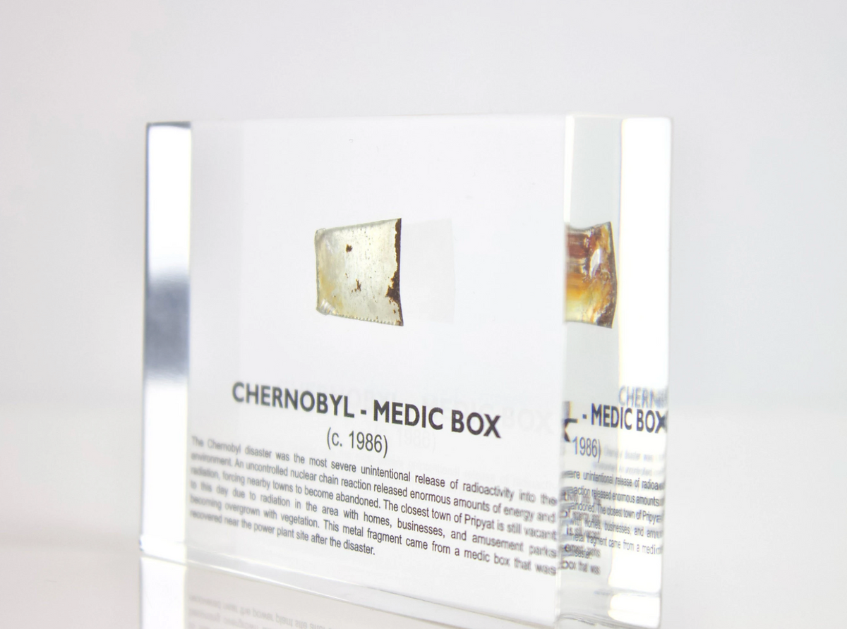 Chernobyl Medic Box facing left on white background, a rare nuclear collectible and collector gift