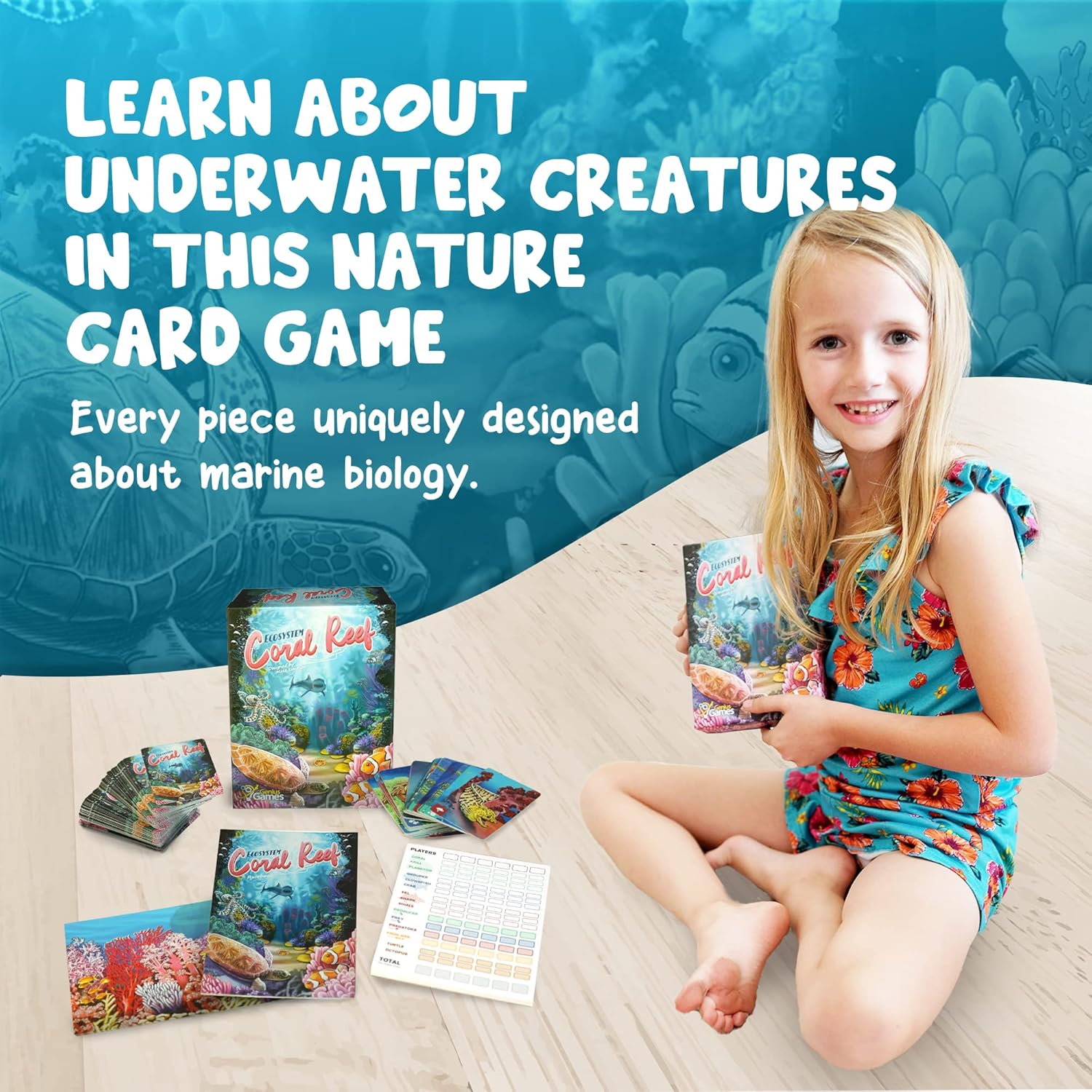 Ecosystem Coral Reef card game player hands showing marine ecosystem strategy, gift for scientists