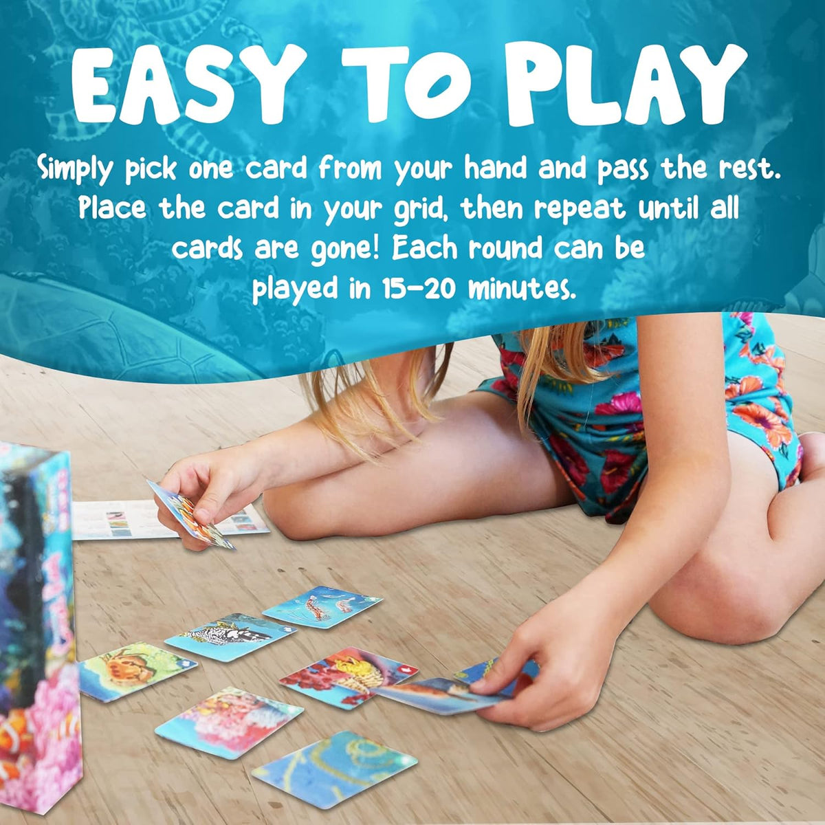 Ecosystem Coral Reef game showing ocean habitat and predator-prey card mechanics, gift for scientists