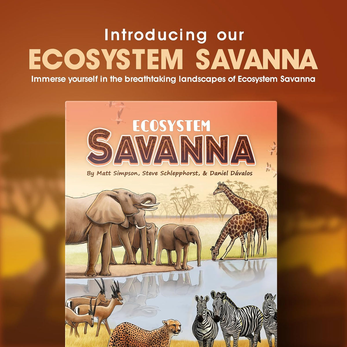 Ecosystem Savanna game cards showing savanna habitat mechanics and scoring, gift for scientists