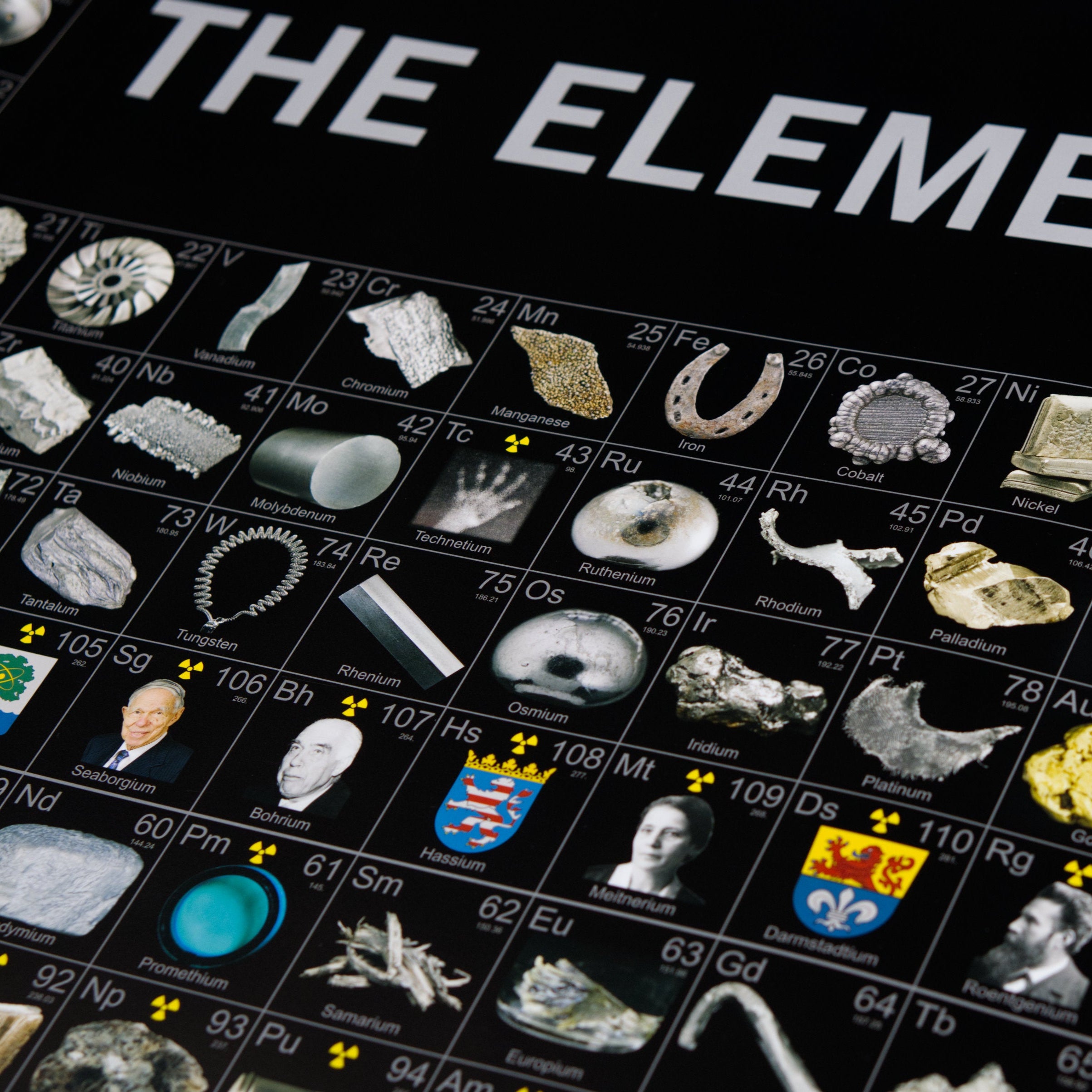 Full size periodic table of the elements with real materials sample photos from collection of Theodore grey, educational gift