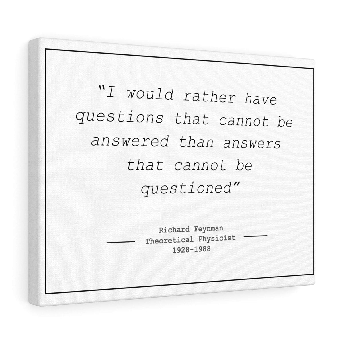Richard Feynman "Questions" canvas wrap print with motivational physics quote, science gift
