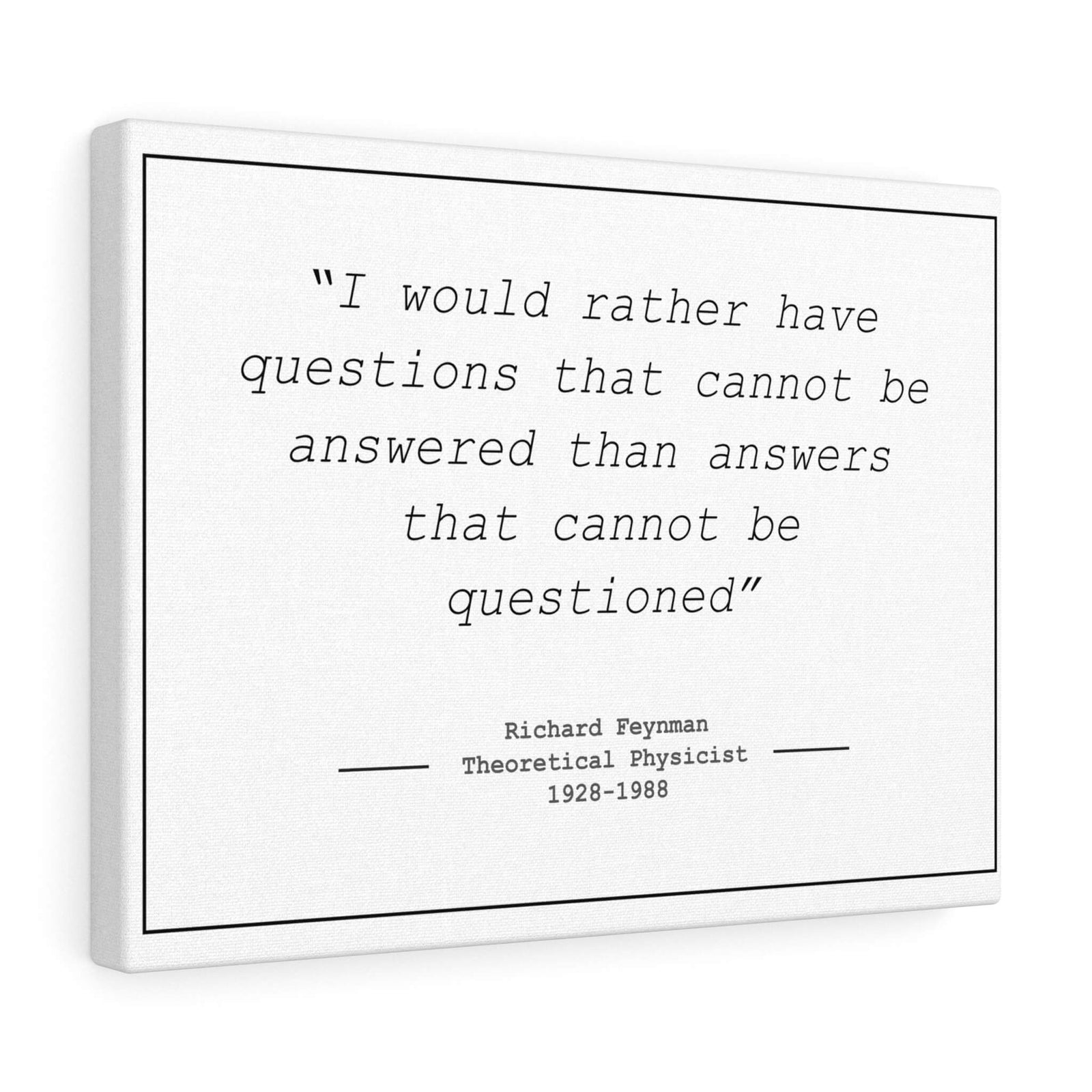 Richard Feynman "Questions" canvas wrap print with motivational physics quote, science gift