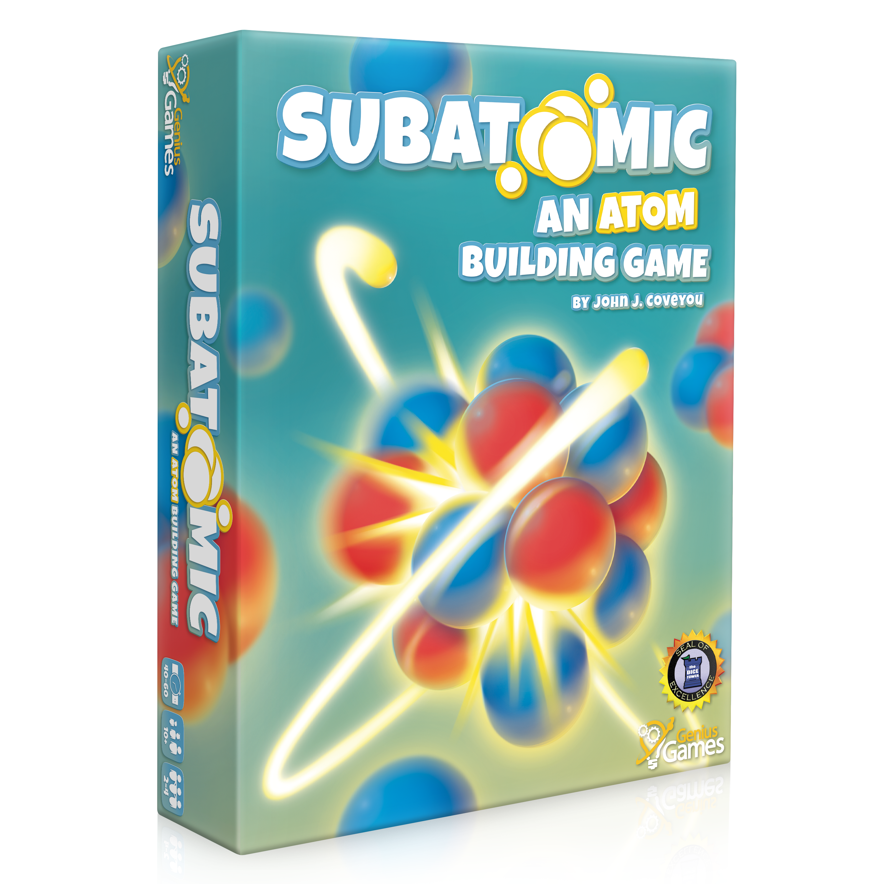 Subatomic atom building board game box cover, chemistry gift for science students, educational gift