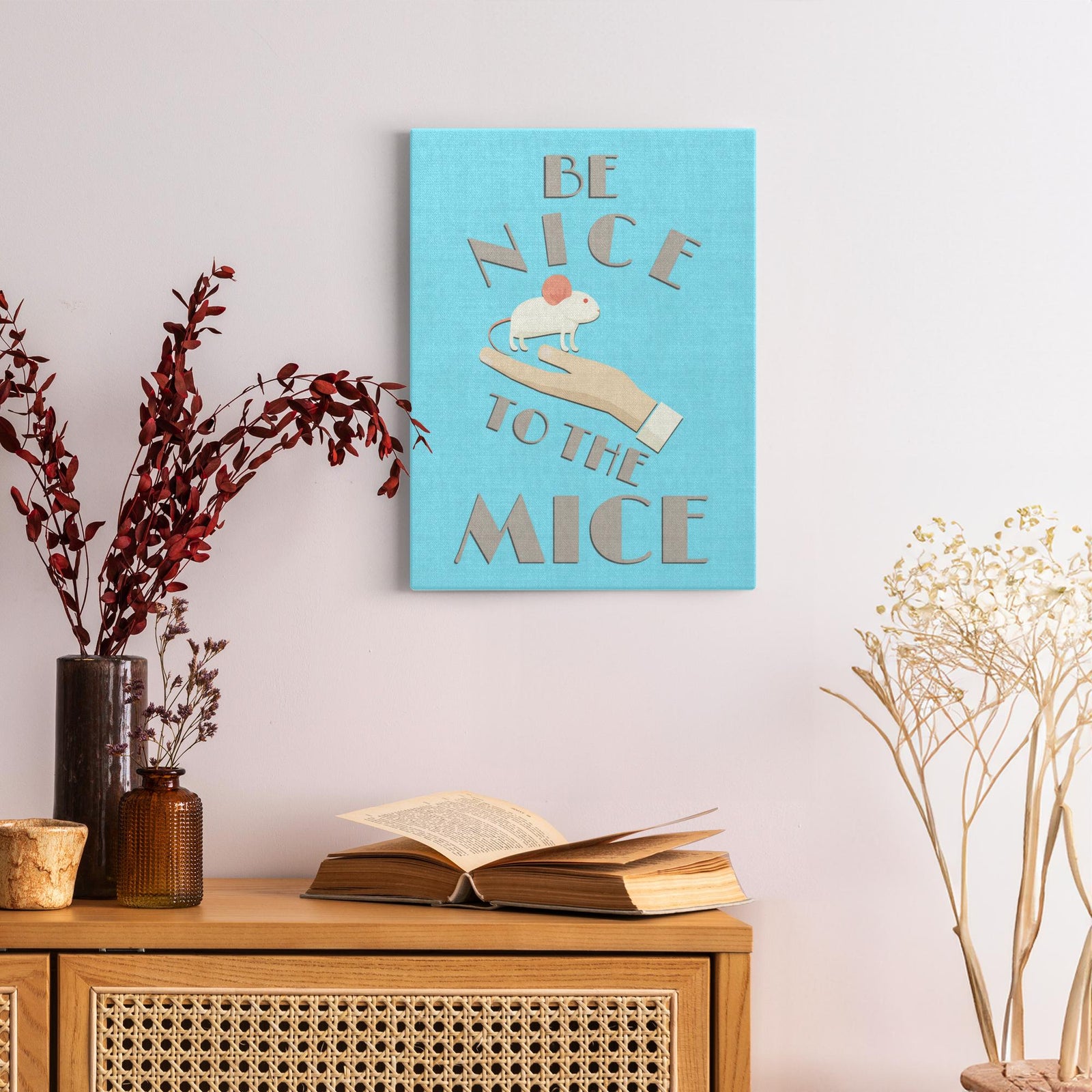 Be Nice to the Mice canvas wrap print, science lab humor art for researchers and biologists, gift for scientists