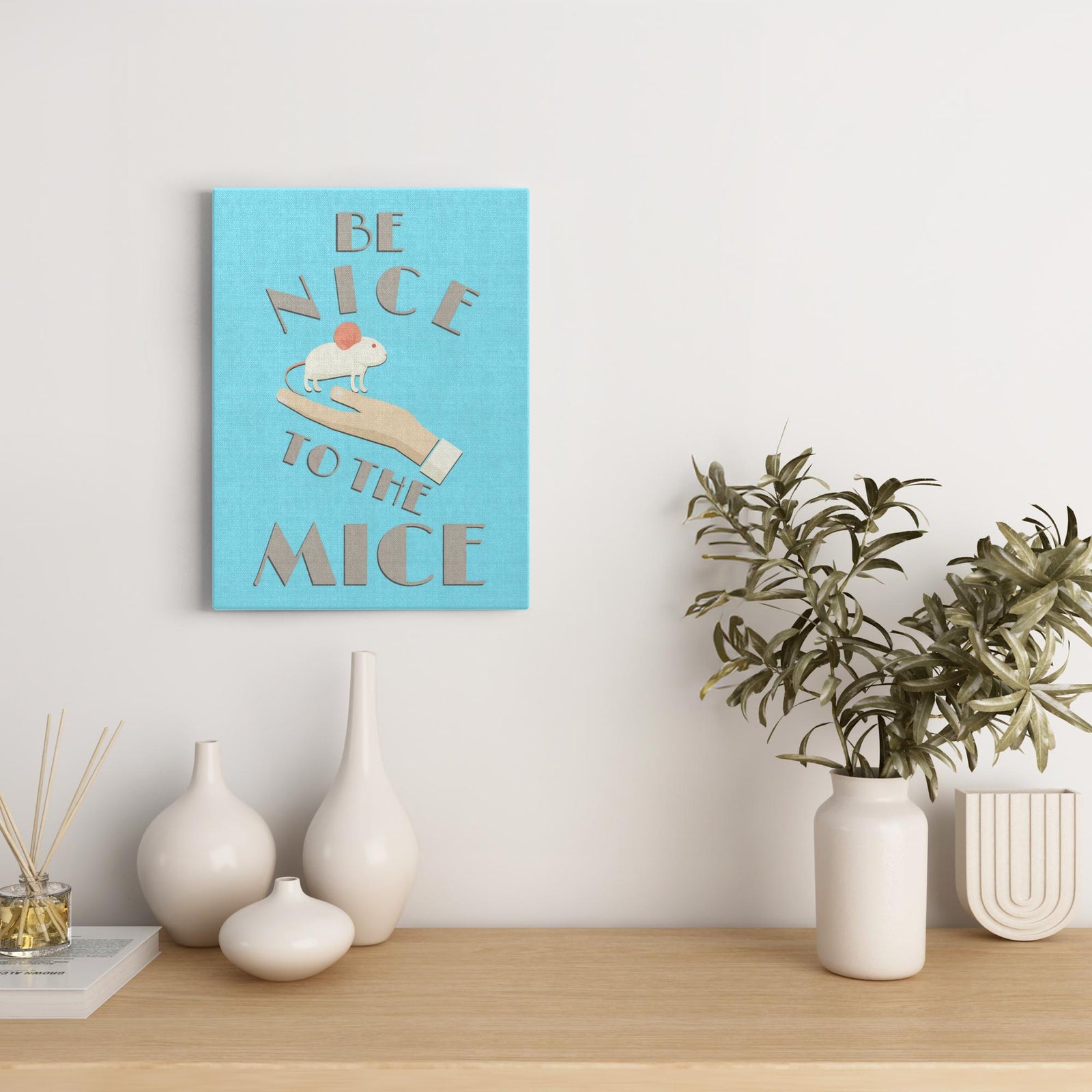 Be Nice to the Mice canvas wrap 12x16 inches, lab humor art print for scientist office decor, gift for scientists