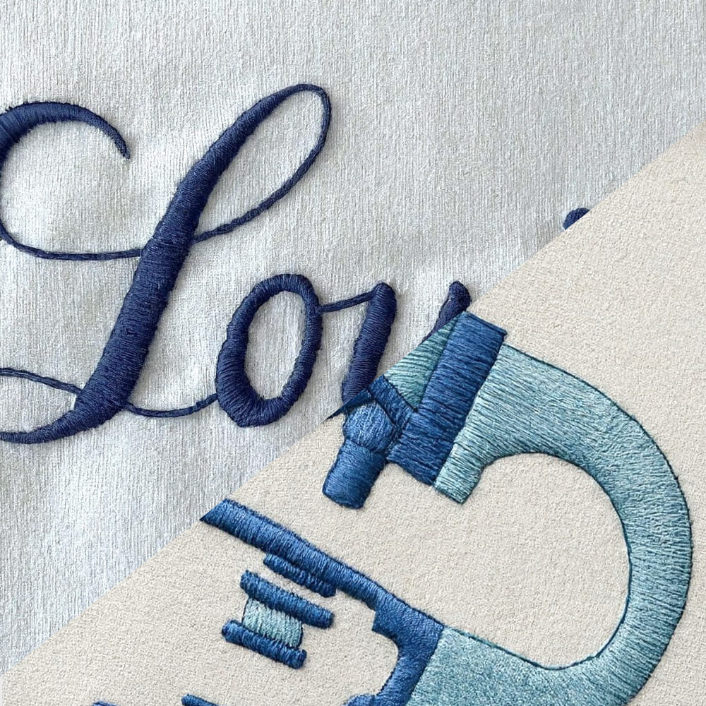 Louis lab coat embroidery, text and logo