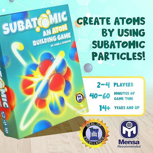Subatomic game showing electron and atomic particle card mechanics, educational gift