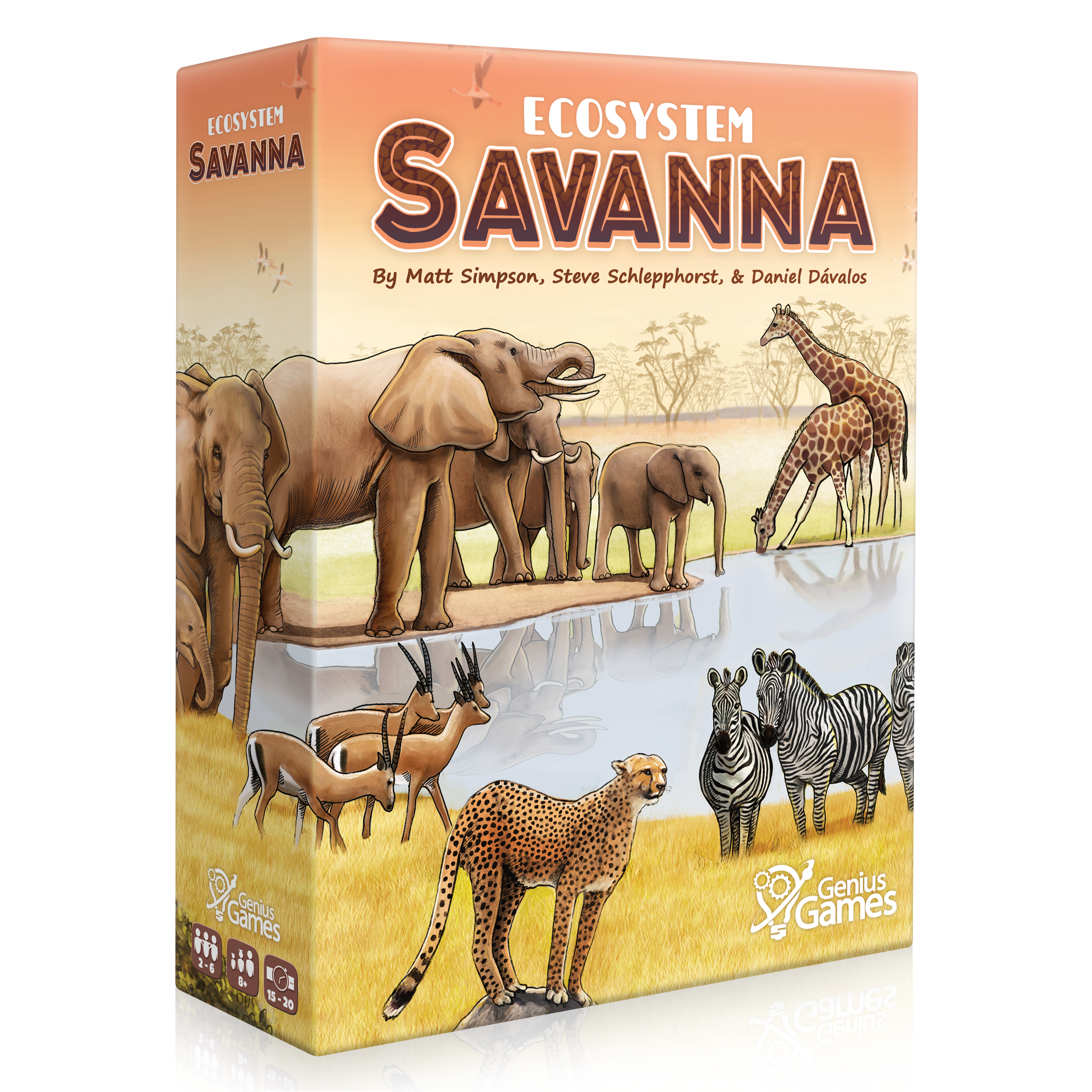 Ecosystem Savanna card game 3D box isometric view, wildlife gift for animal lovers, gift for scientists