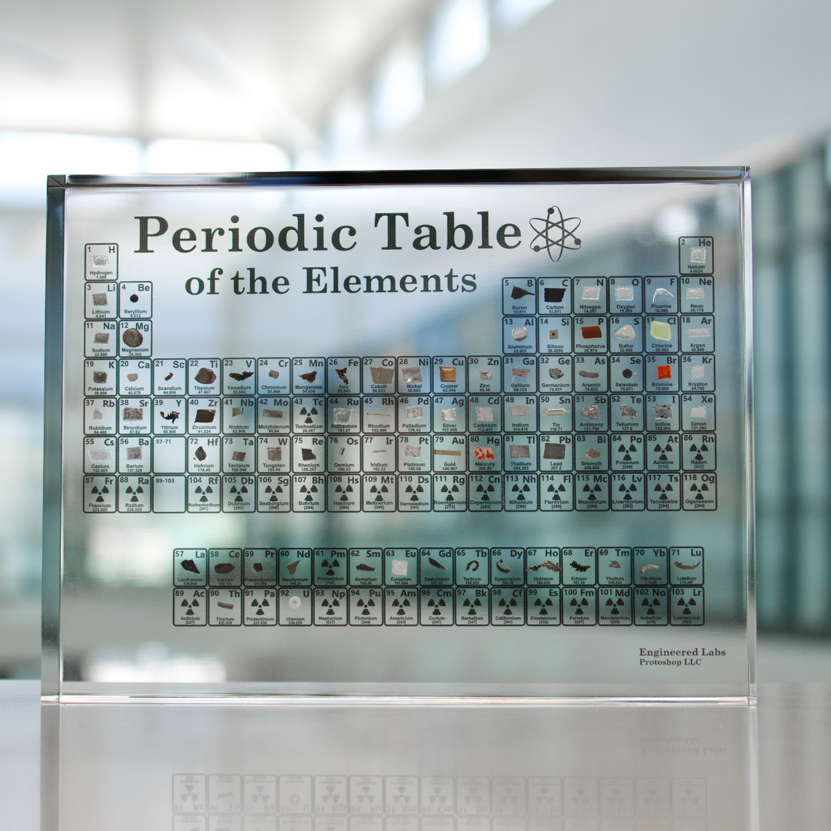 Heritage real element periodic table display, premium desk centerpiece and collector gift for chemistry teachers