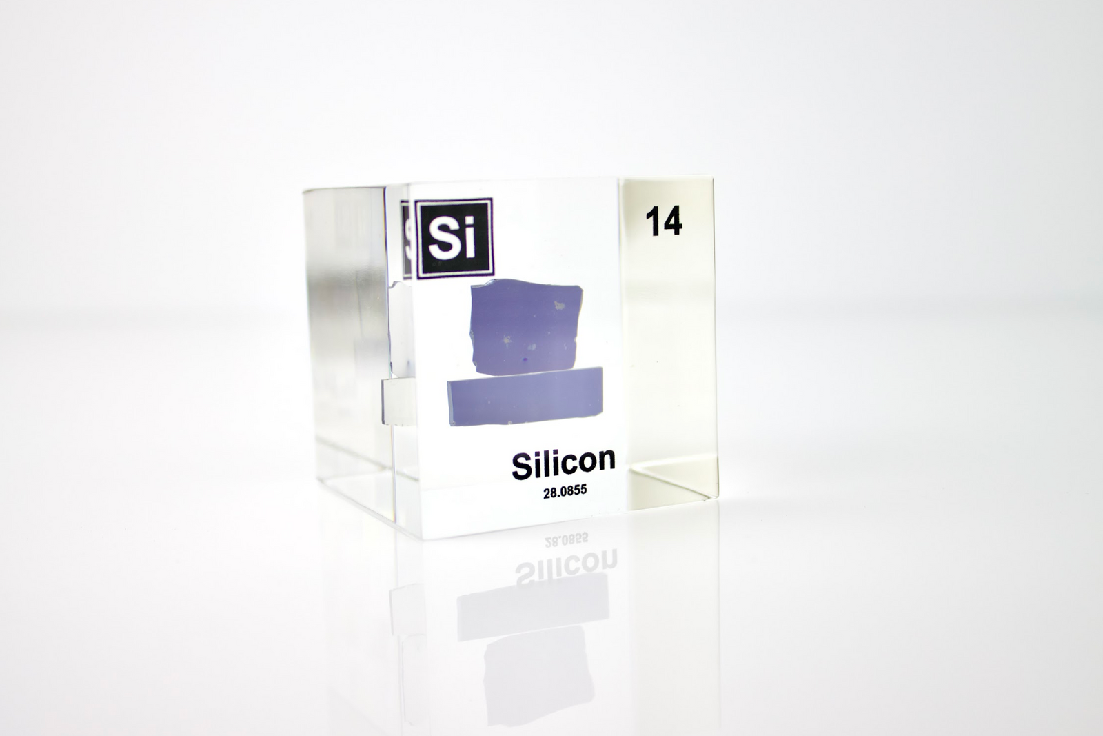 Silicon element cube alternate angle showing surface detail, collector gift for science fans