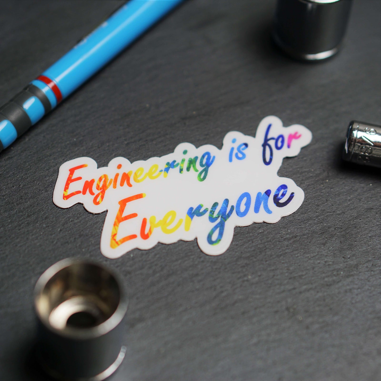 Genius Lab Gear's engineering is for everyone notebook rainbow sticker, gift for scientists
