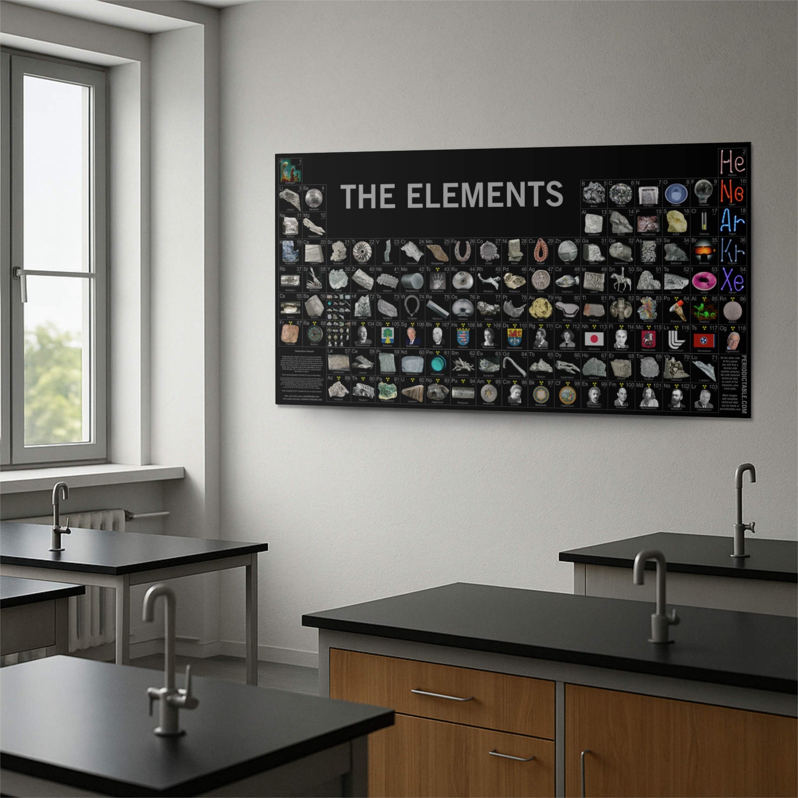 Elements periodic table with real material photos by Theodore Gray for chemistry classroom wall displays, educational gift