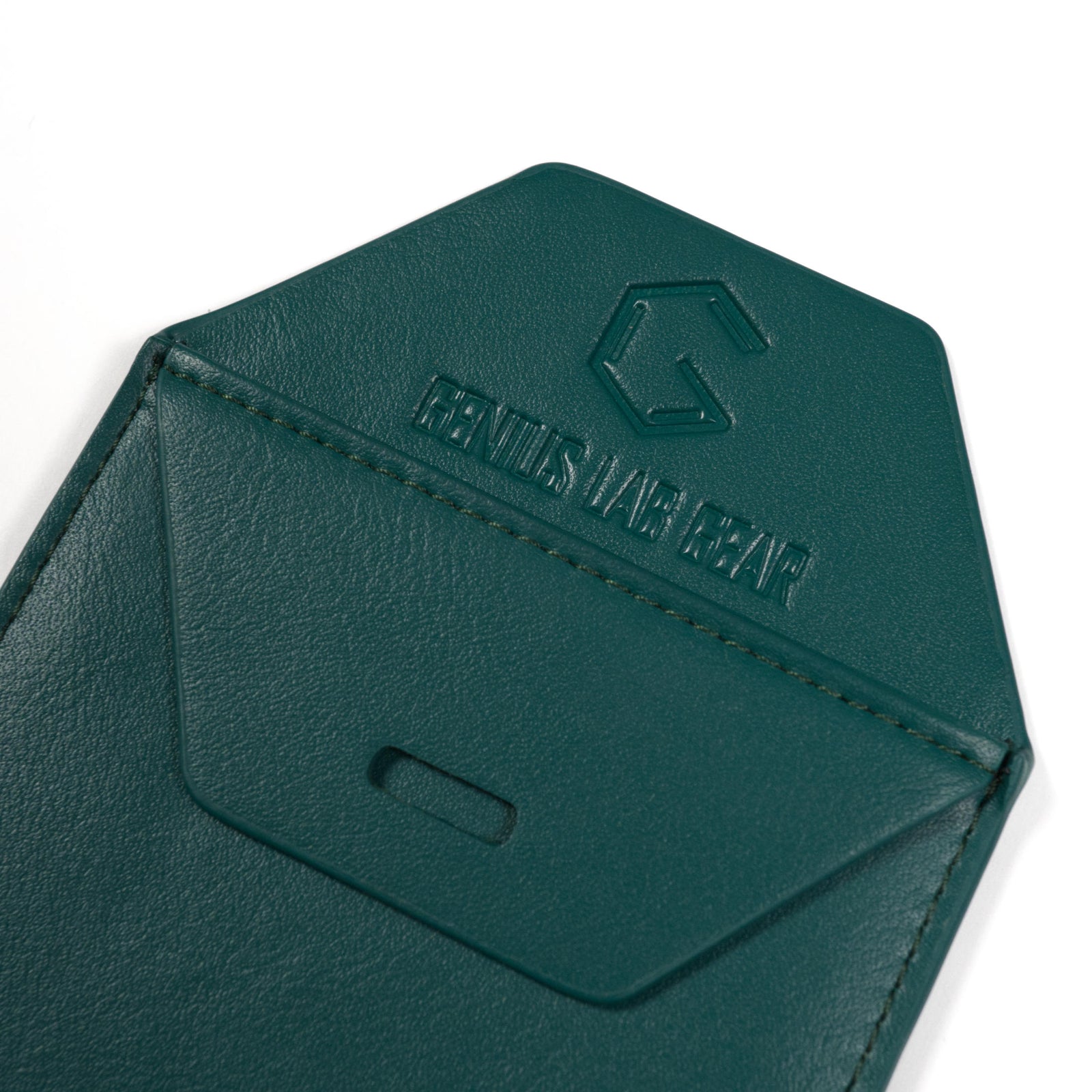 Stitched green leather-look pocket pen and pencil holder, gift for scientists