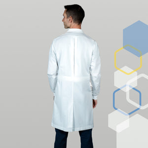 men's lab coat chemistry lab coat - back with features of 100% cotton, cuffed sleeves, high collar, water resistant