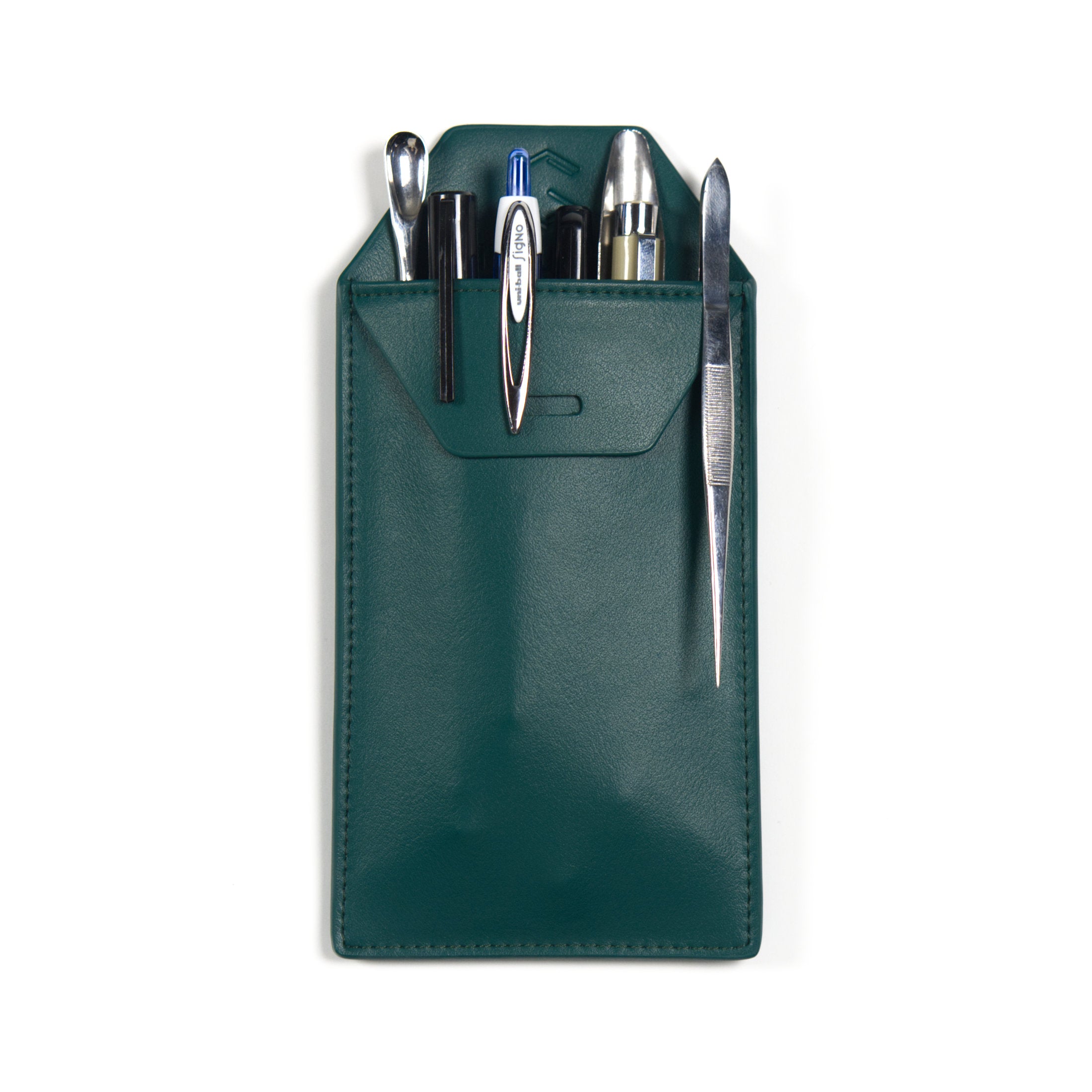 Pen, pencil and marker pocket organizer with ID badge clip slot for lab coat breast pocket