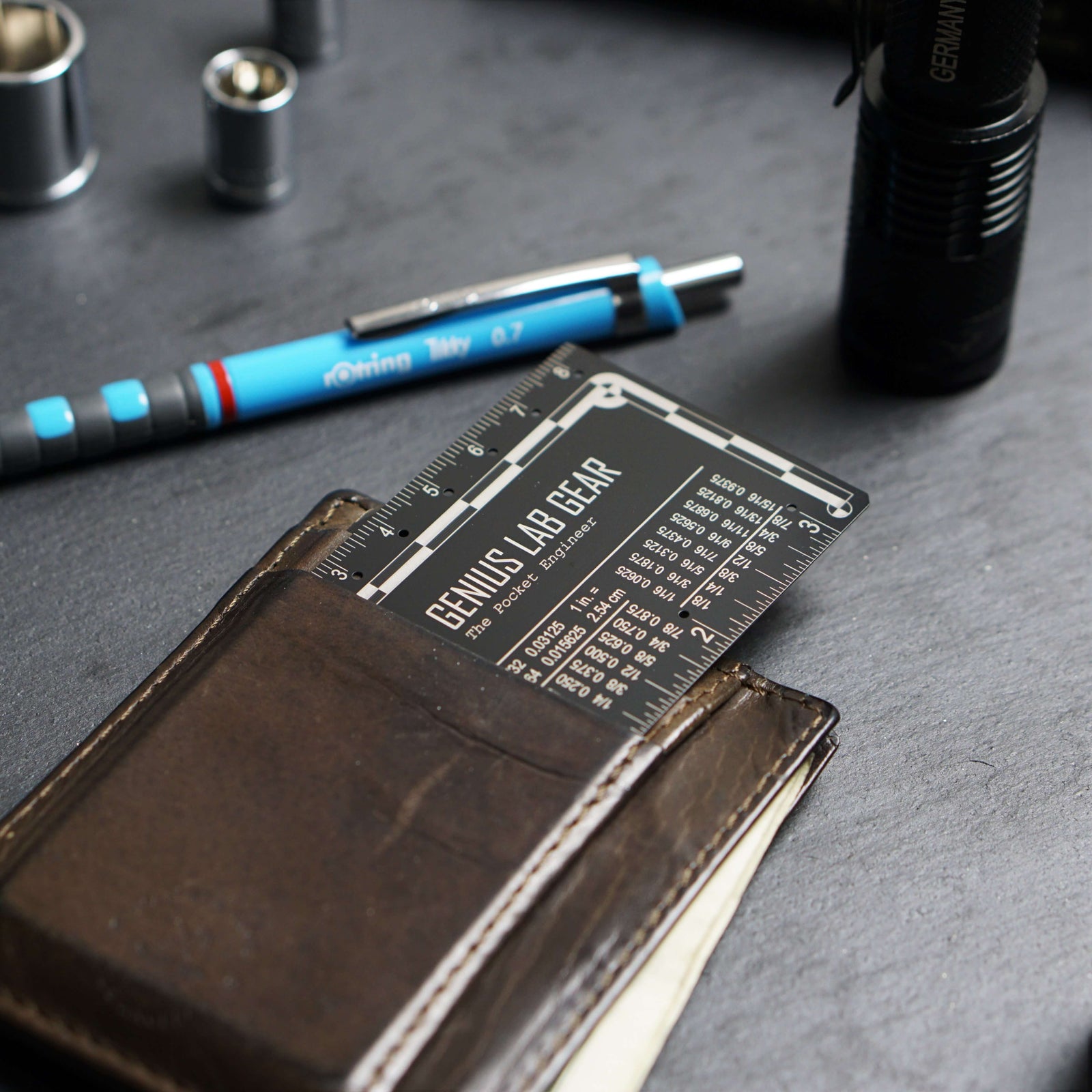 Genius Lab Gear's pocket engineer wallet scale ruler, gift for scientists