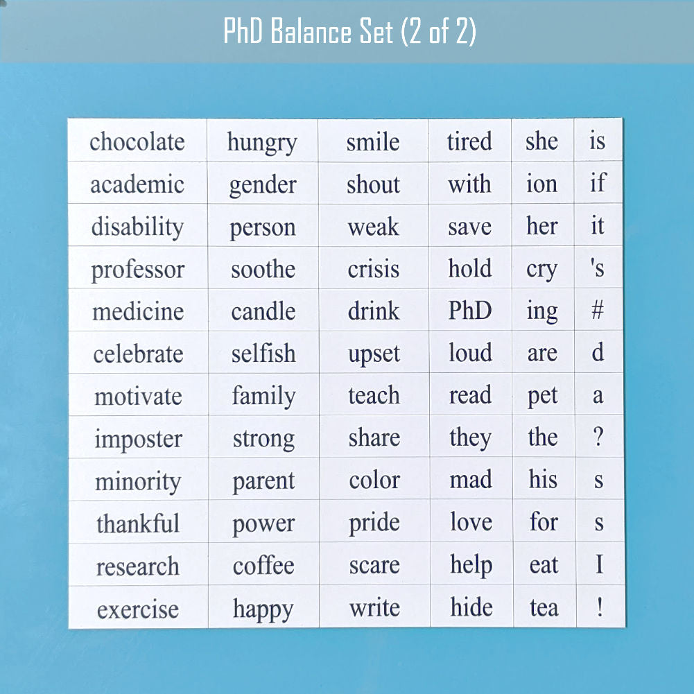 Phd balance word magnet set 2 by Genius Lab Gear, gift for scientists