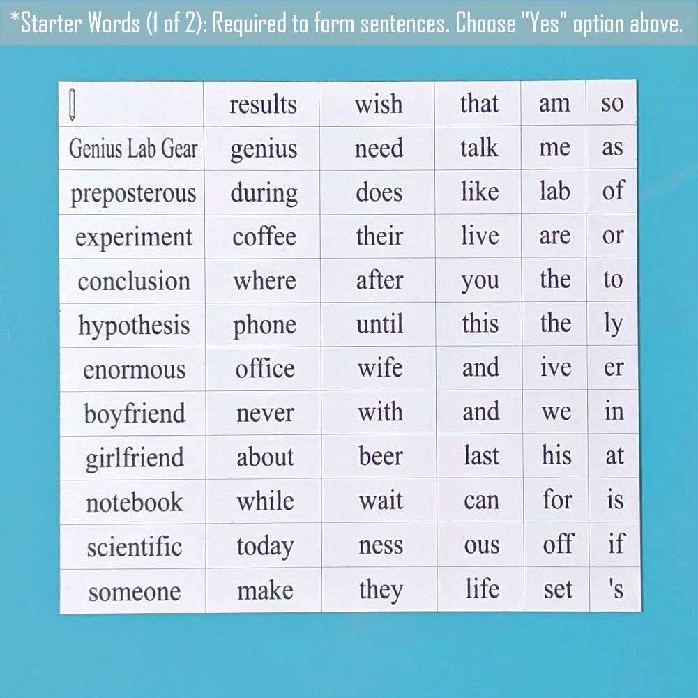 Starter word magnet set 1 made by Genius Lab Gear, gift for scientists