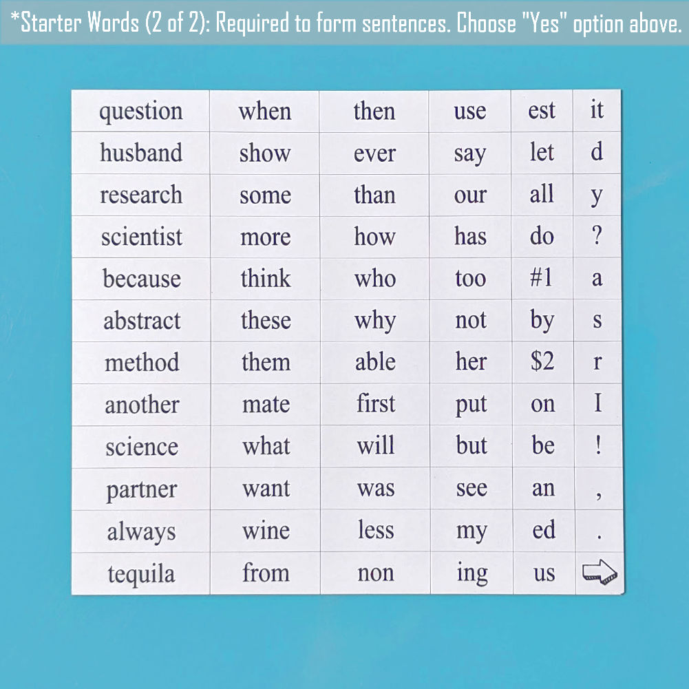Starter word magnet set 2 made by Genius Lab Gear, gift for scientists