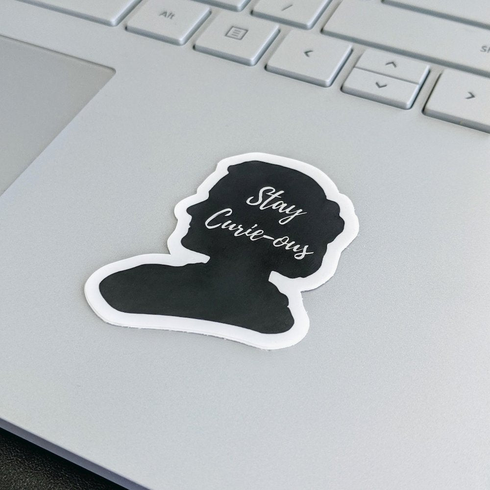 Stay Curie-ous Marie Curie Silhouette Sticker, gift for scientists