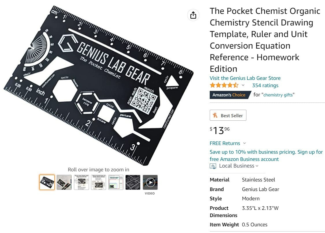 Genius Lab Gear's organic chemistry stencil drawing template with cyclohexane chair conformation and, gift for scientists