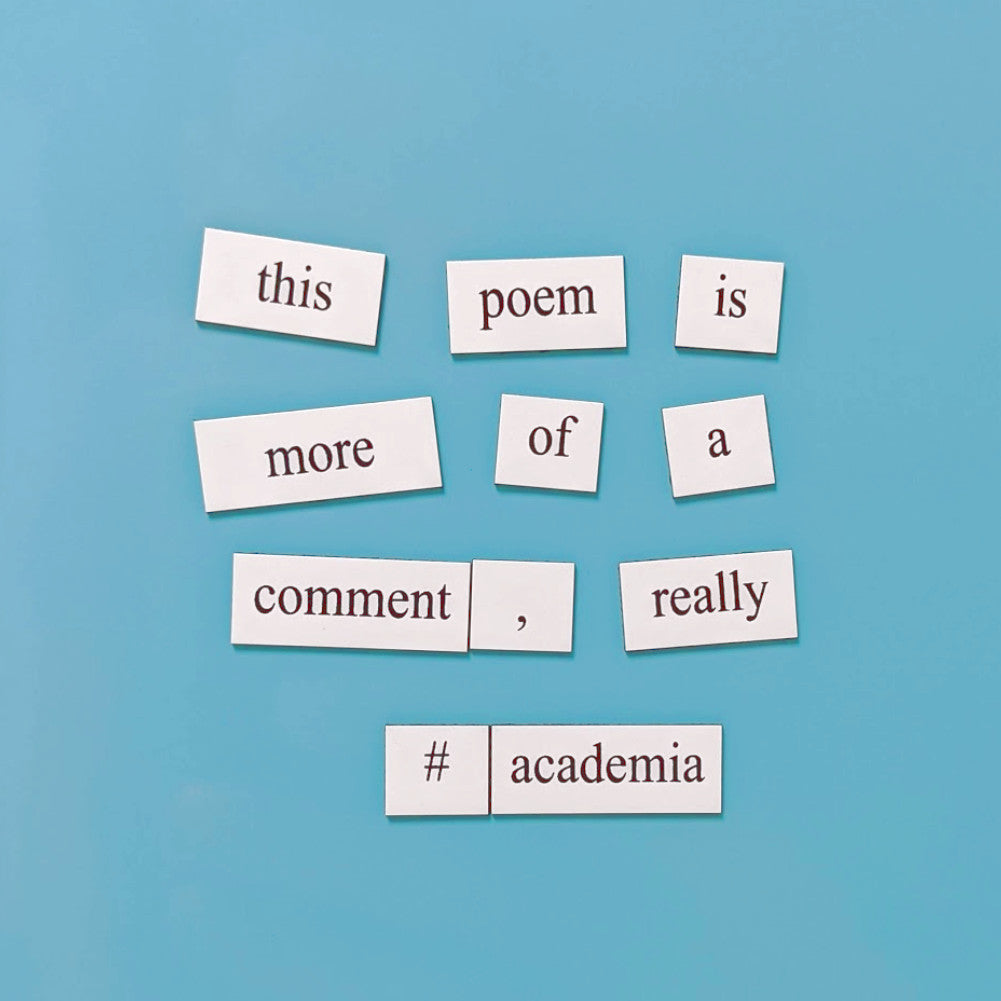 Academia word magnets with PhD and peer review vocabulary tiles for lab office, gift for scientists