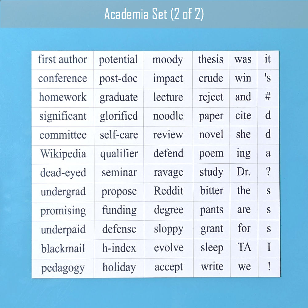 Academia word magnet set 2 made by Genius Lab Gear, gift for scientists