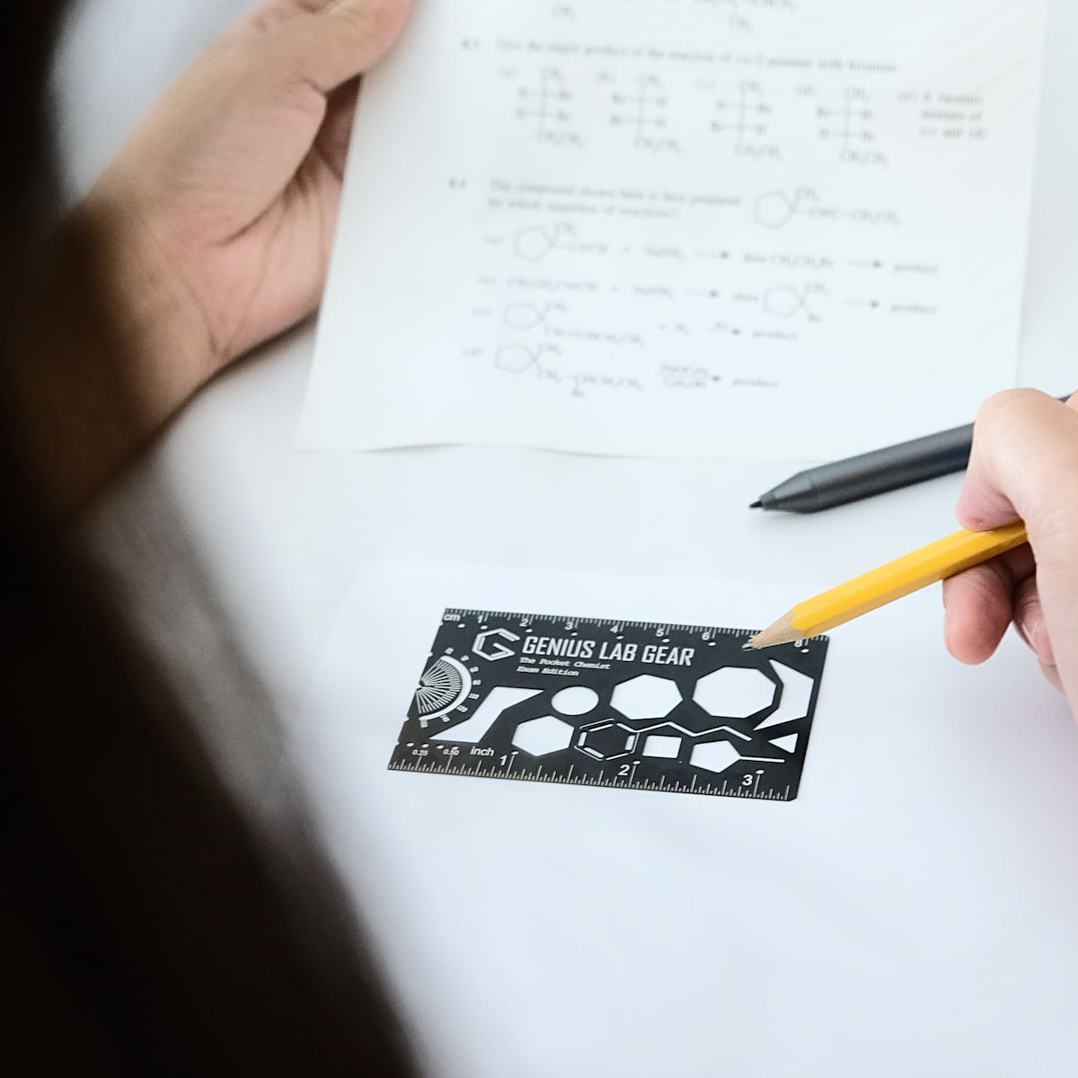 Genius Lab Gear's organic chem student exam ruler and molecule stencil, gift for scientists