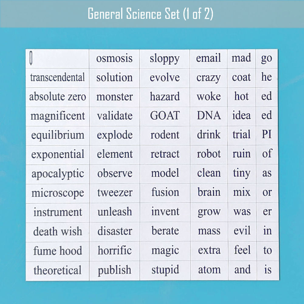 General science word magnet set 1 made by Genius Lab Gear, gift for scientists