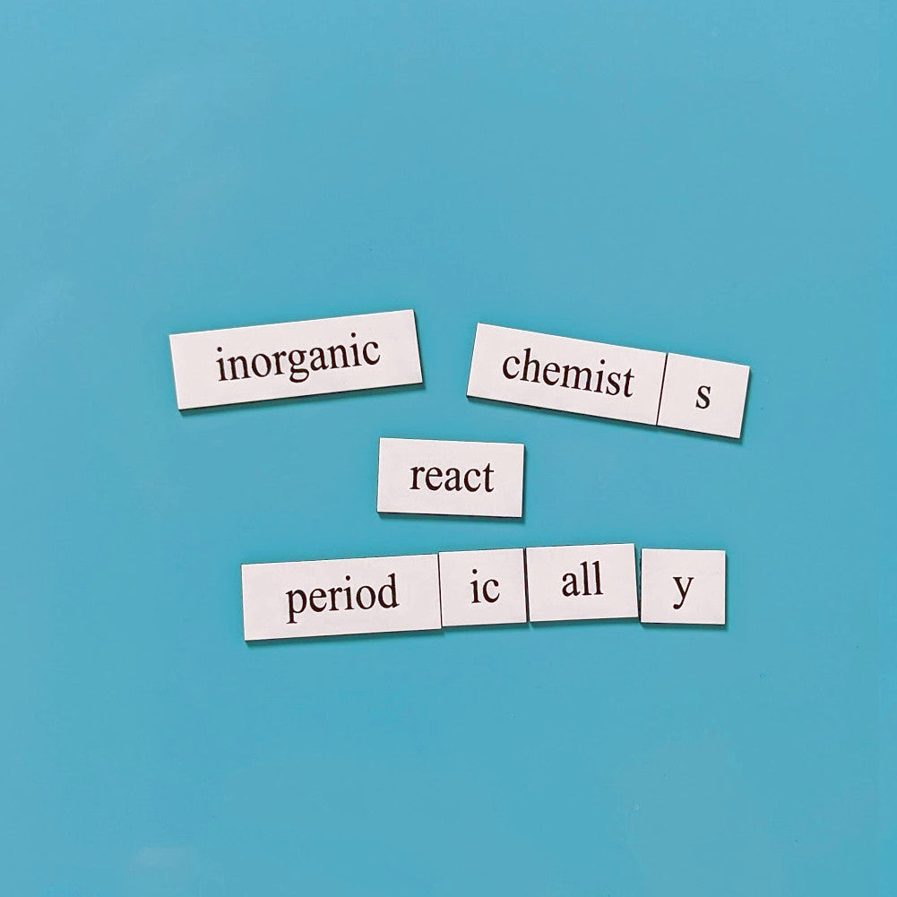 Genius Lab Gear's inorganic chemistry word magnets, gift for scientists