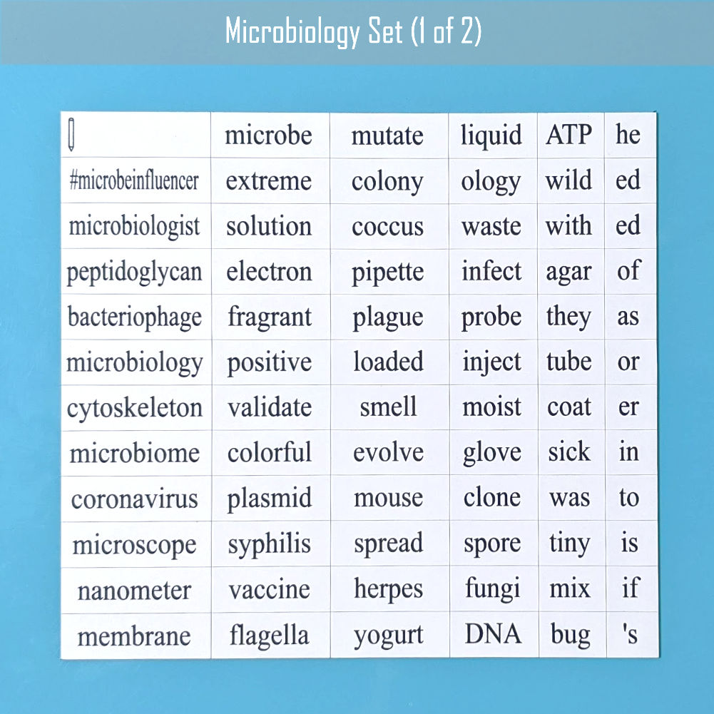 Microbiology word magnet set 1 made by Genius Lab Gear, gift for scientists