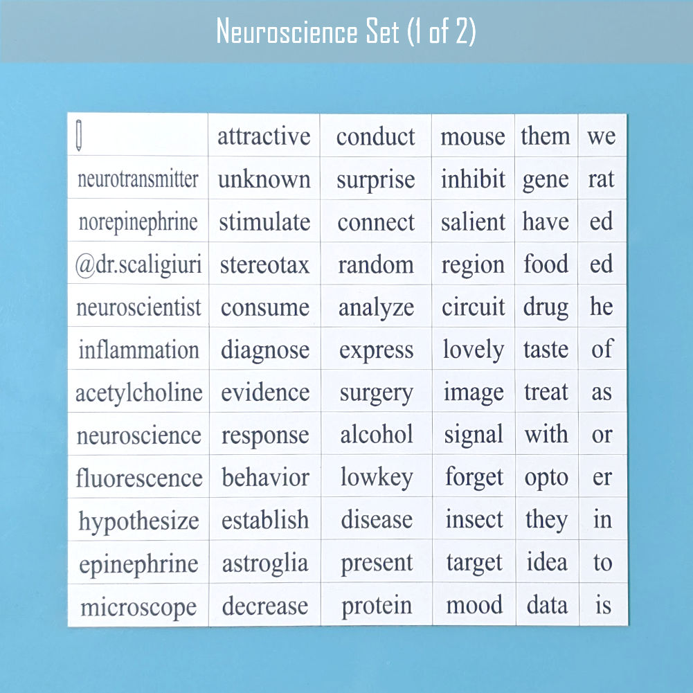 Neuroscience word magnet set 1 made by Genius Lab Gear, gift for scientists