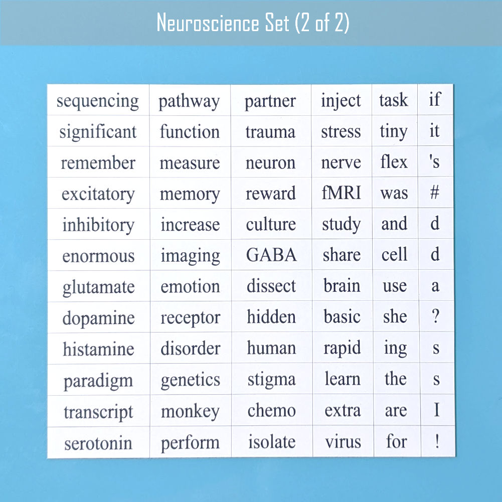 Neuroscience word magnet set 2 made by Genius Lab Gear, gift for scientists