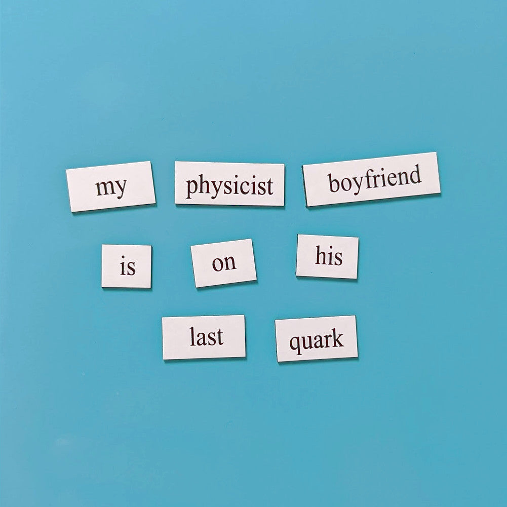 Physics magnetic poetry tile set with mechanics and thermodynamics vocabulary, gift for scientists