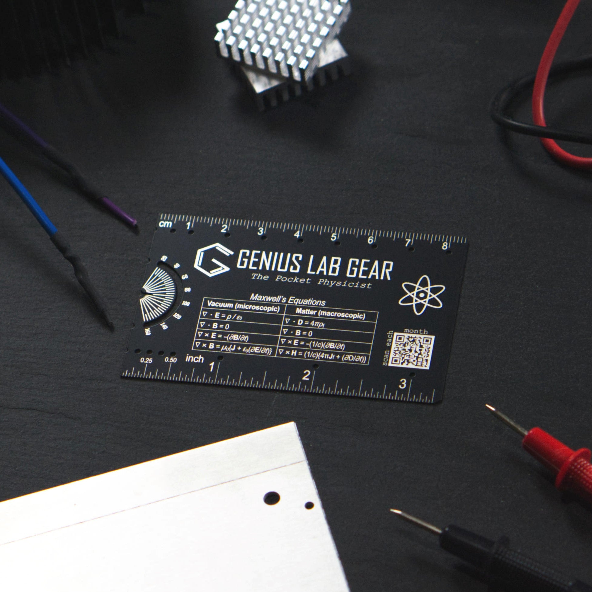 Genius Lab Gear's pocket physics tool with metal laboratory ruler, gift for scientists