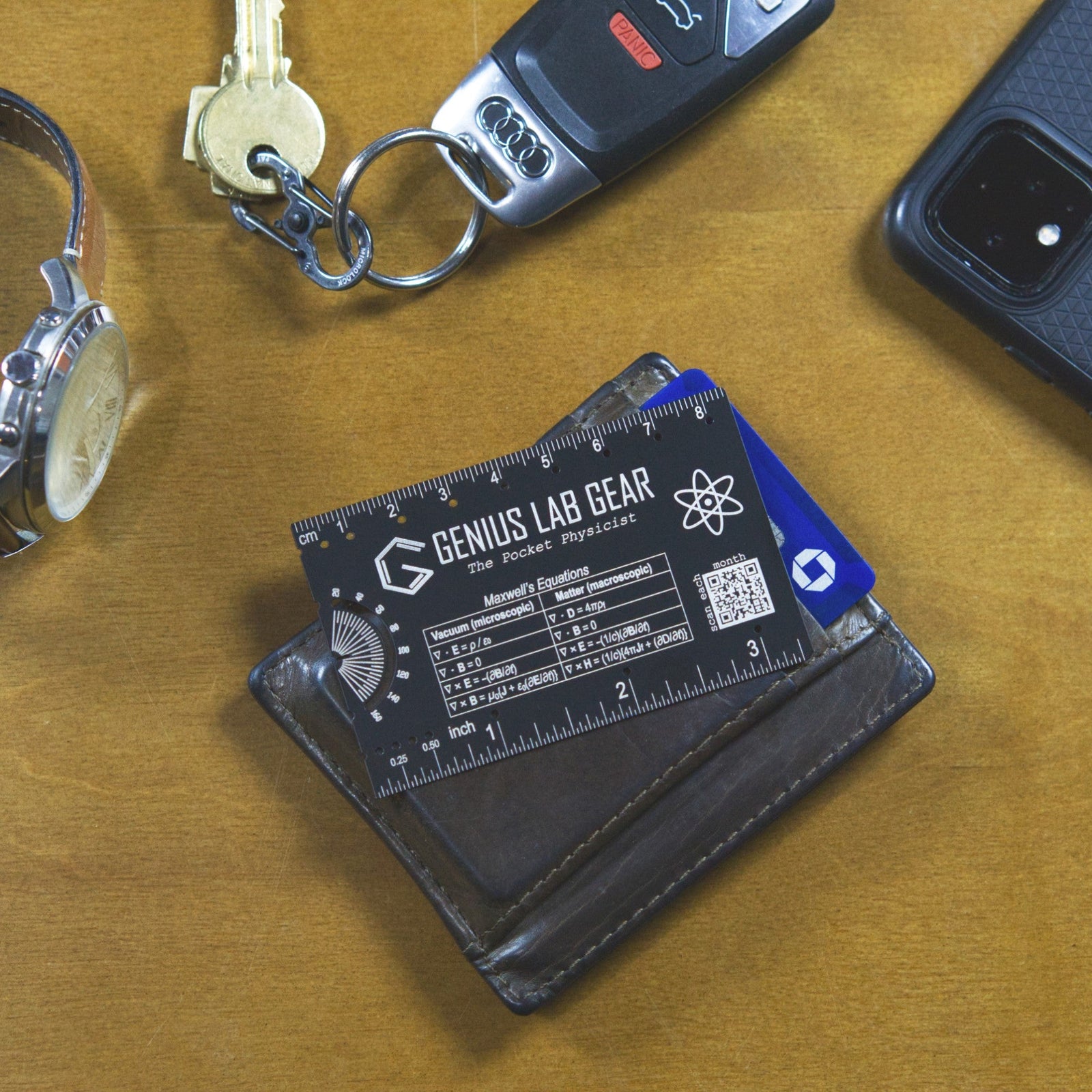 Genius Lab Gear's wallet sized physics ruler card, gift for scientists