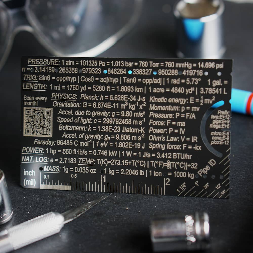 Genius Lab Gear's pocket engineer reference card, gift for scientists